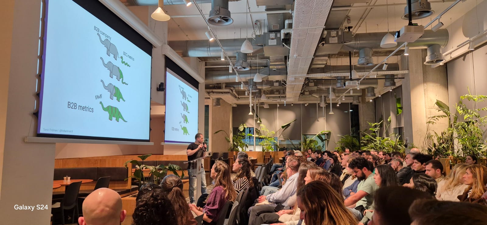 Tamir Fridman speaking at a B2B metrics presentation